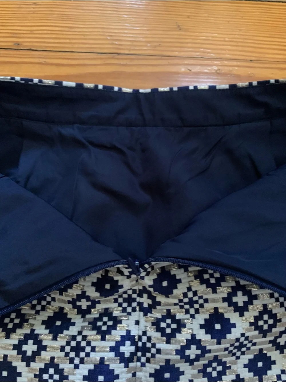 J. Crew Navy and Cream Geometric Jacquard Mini Skirt